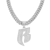 "R" Iced Out Cuban Link Necklace