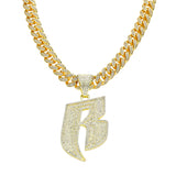 "R" Iced Out Cuban Link Necklace