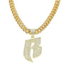 "R" Iced Out Cuban Link Necklace